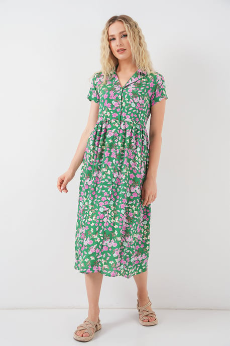 Blumen-Midi-Kleid mit Hemdkragen - Image 2