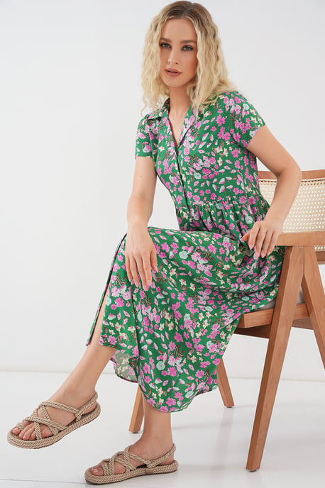 Blumen-Midi-Kleid mit Hemdkragen - Image 3