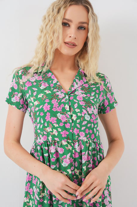 Blumen-Midi-Kleid mit Hemdkragen - Image 4