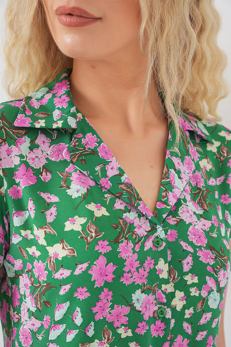 Blumen-Midi-Kleid mit Hemdkragen - Image 5