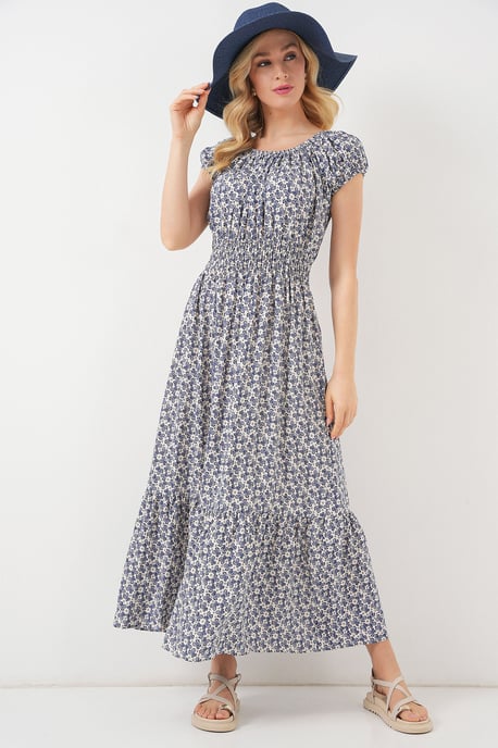 Floral A-Form Maxi-Kleid mit elastischen Details - Image 3