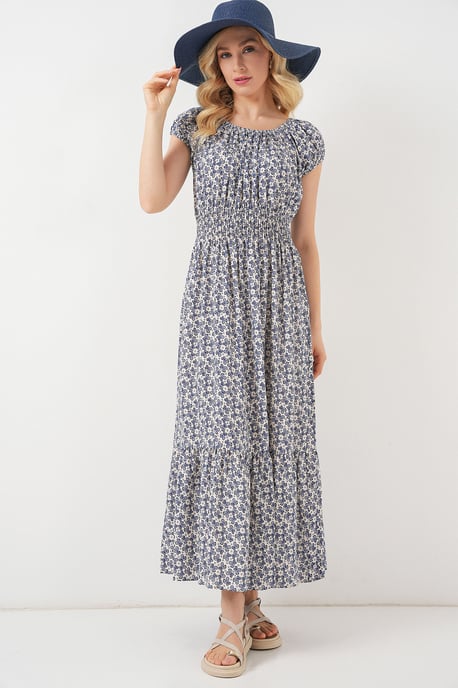 Floral A-Form Maxi-Kleid mit elastischen Details - Image 4
