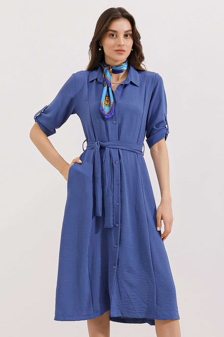 Strukturiertes Midikleid mit Schleife - Image 1