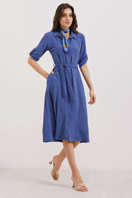 Strukturiertes Midikleid mit Schleife - Image 2