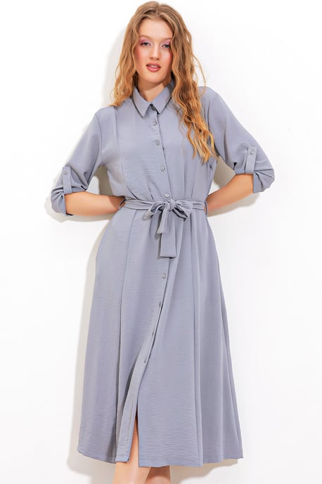 Strukturiertes Midikleid mit Schleife - Image 1