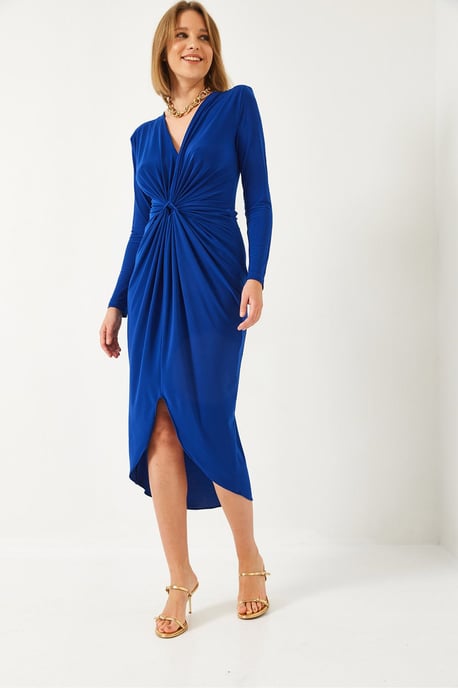 V-Ausschnitt Raffung Midi-Kleid - Image 3
