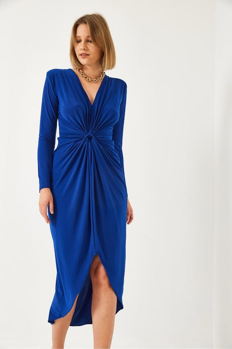 V-Ausschnitt Raffung Midi-Kleid - Image 4