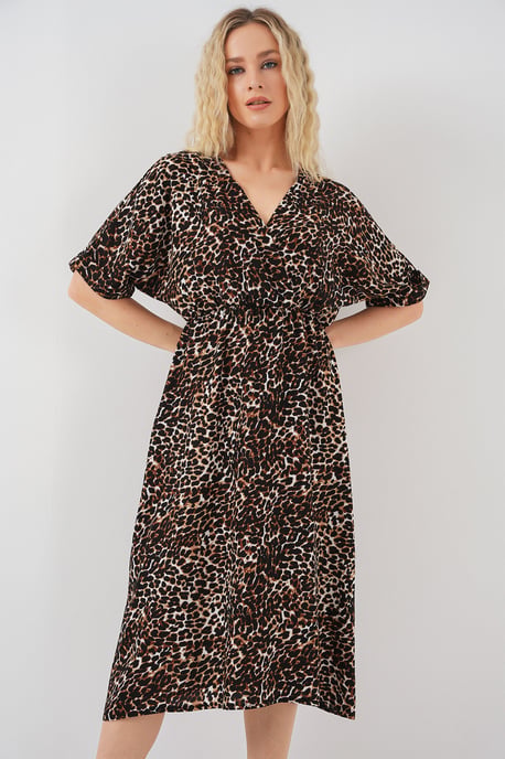 V-Ausschnitt Midi-Kleid mit Kordelzug - Image 1
