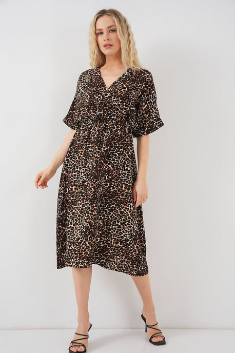 V-Ausschnitt Midi-Kleid mit Kordelzug - Image 2