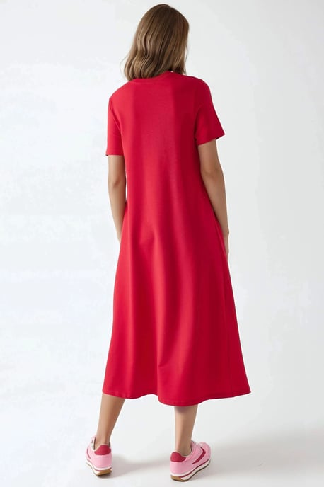 Rundhals Kurzarm Basic Midi Kleid - Image 2