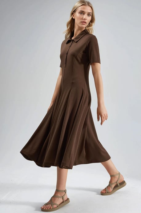 Midi A-Linien-Kleid mit Hemdkragen - Image 2