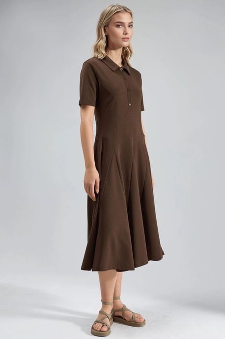 Midi A-Linien-Kleid mit Hemdkragen - Image 4