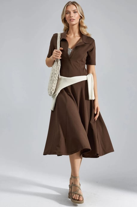 Midi A-Linien-Kleid mit Hemdkragen - Image 5