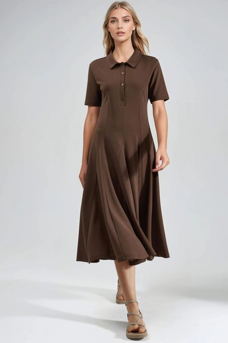 Midi A-Linien-Kleid mit Hemdkragen - Image 6