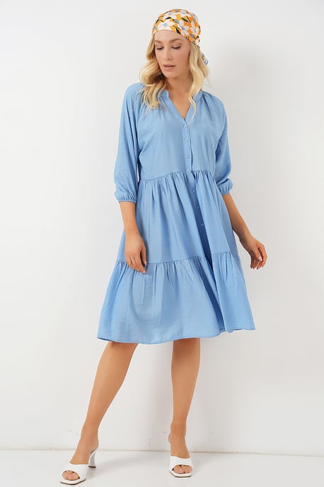Strukturierte Midi-Kleid mit Knopfverschluss - Image 3