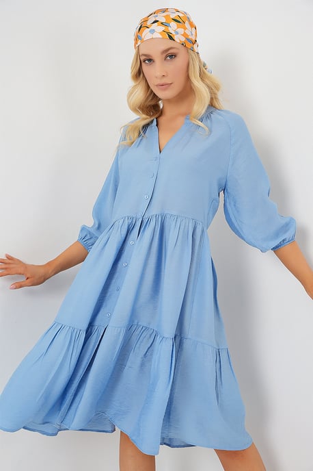 Strukturierte Midi-Kleid mit Knopfverschluss - Image 4