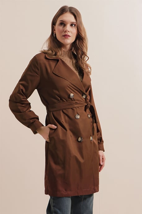 Doppelreiher Elastischer Trenchcoat - Image 1