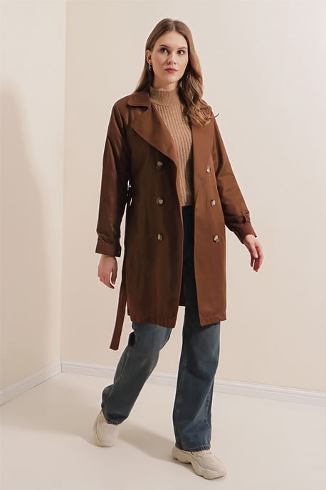 Doppelreiher Elastischer Trenchcoat - Image 2