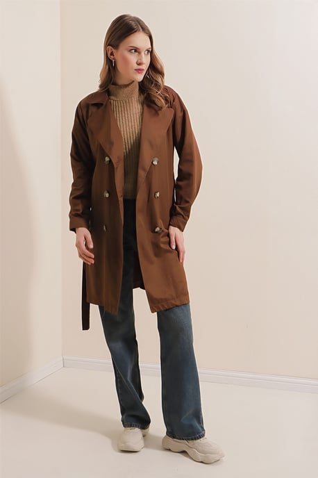 Doppelreiher Elastischer Trenchcoat - Image 3