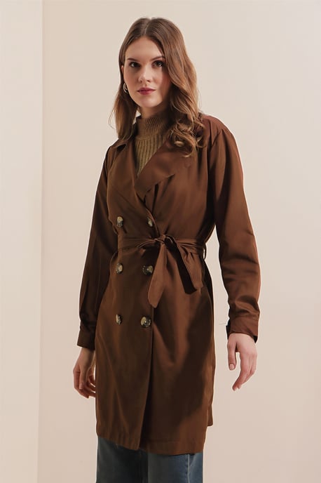 Doppelreiher Elastischer Trenchcoat - Image 4