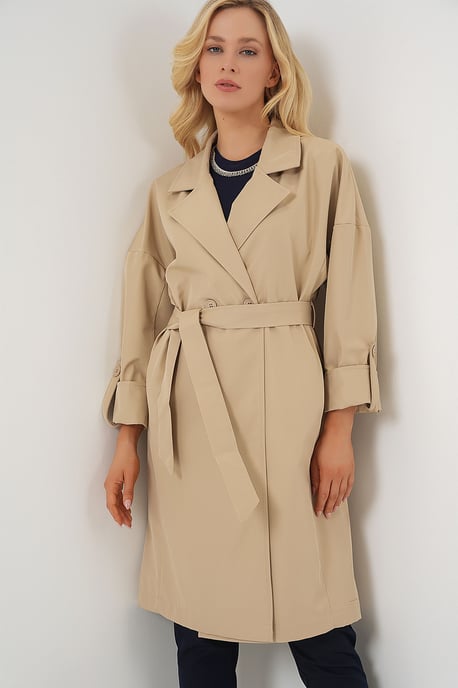 Gürtelter Doppelt-geknöpfter Trenchcoat - Image 3