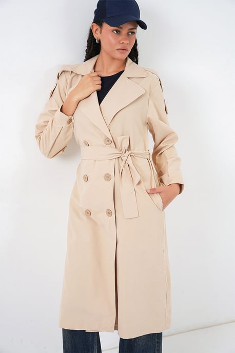 Langer Doppelreihiger Trenchcoat - Image 4