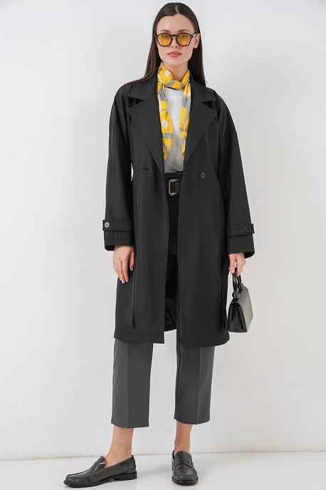 Gegürteter Langer Trenchcoat mit Jackenkragen - Image 2