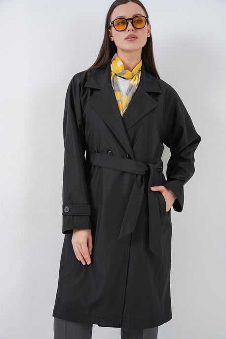 Gegürteter Langer Trenchcoat mit Jackenkragen - Image 3
