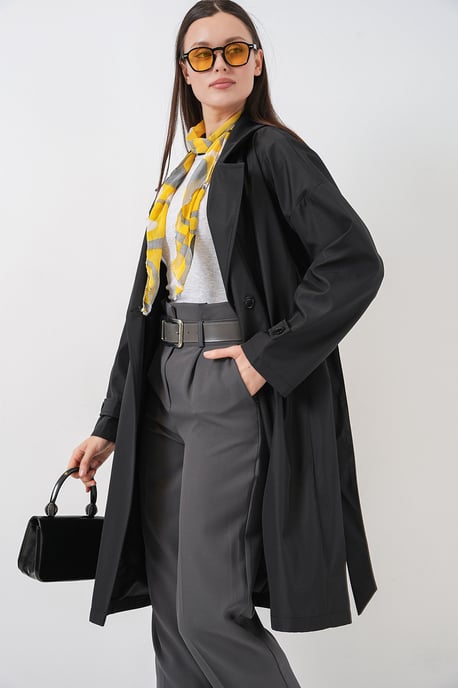 Gegürteter Langer Trenchcoat mit Jackenkragen - Image 5