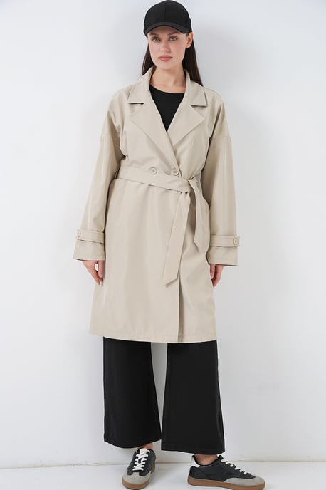 Gürtelter langer Trenchcoat mit Reverskragen - Image 4