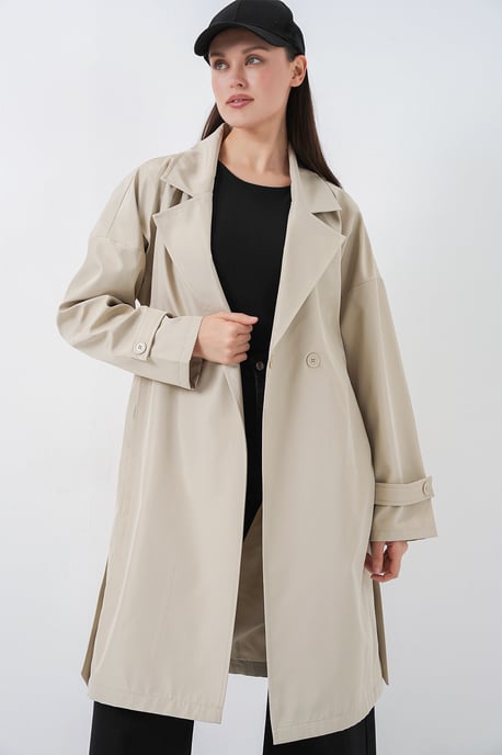 Gürtelter langer Trenchcoat mit Reverskragen - Image 5
