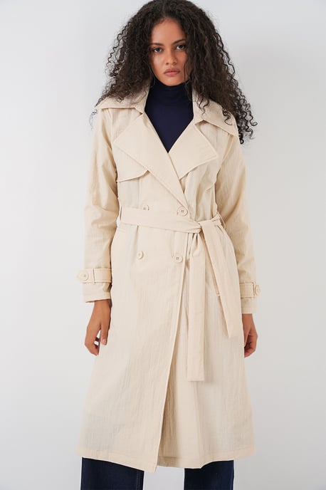Doppelreihiger langer Trenchcoat mit Taschen - Image 1