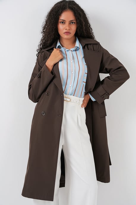 Doppelreihiger langer Trenchcoat - Image 3