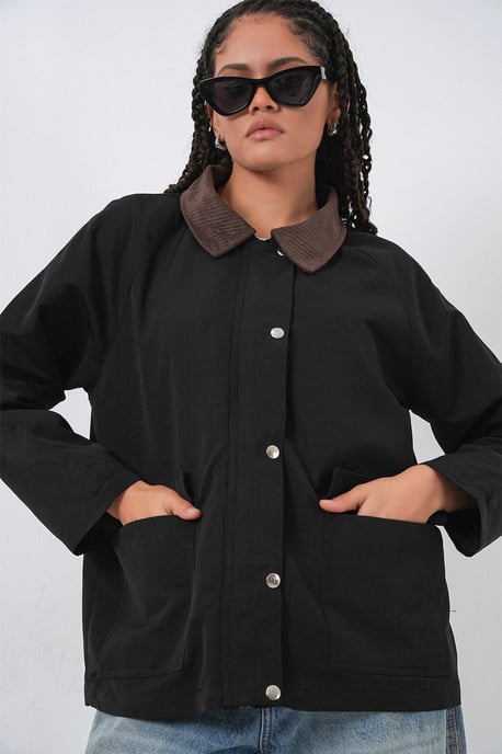 Gabardinejacke mit Knopfverschluss und Taschen - Image 3