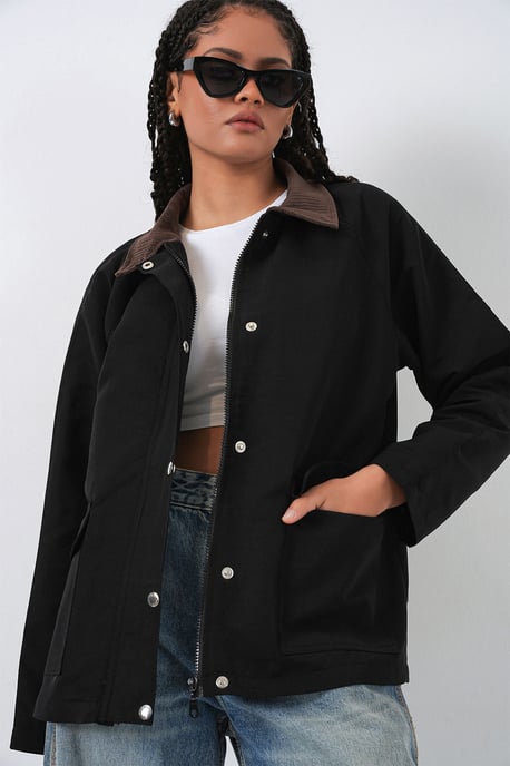 Gabardinejacke mit Knopfverschluss und Taschen - Image 4