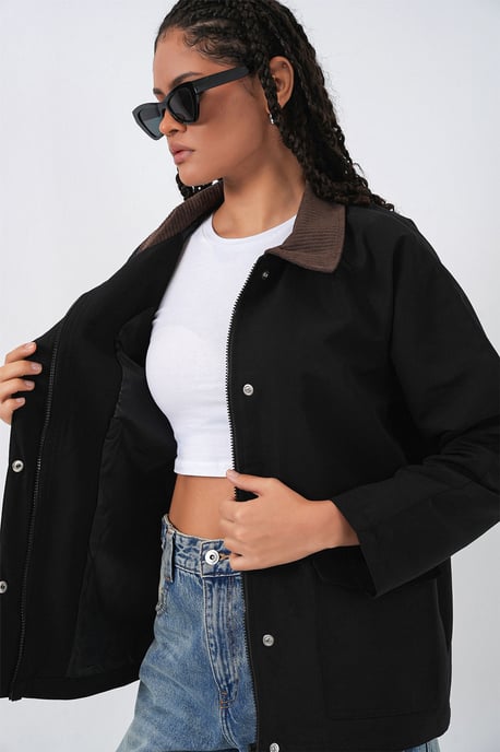 Gabardinejacke mit Knopfverschluss und Taschen - Image 5