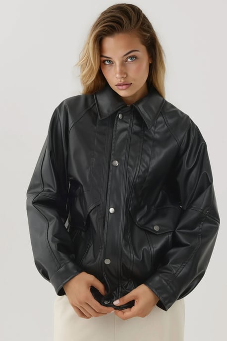 Oversized Kunstlederjacke mit Taschen - Image 1