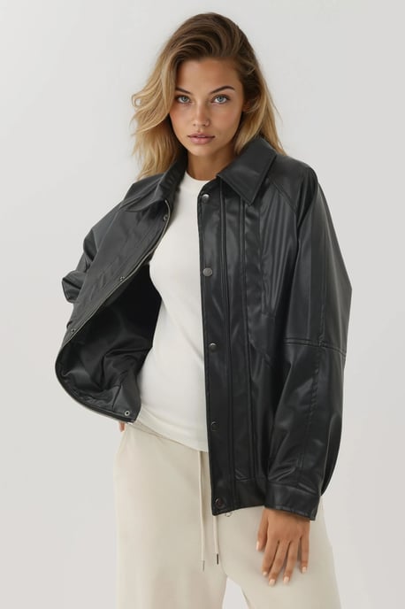 Oversized Kunstlederjacke mit Taschen - Image 3