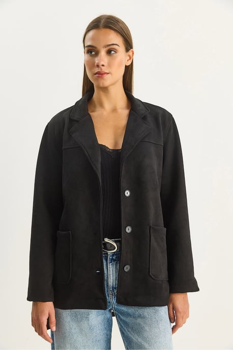 Faux Suede Knopf-Jacke - Image 2