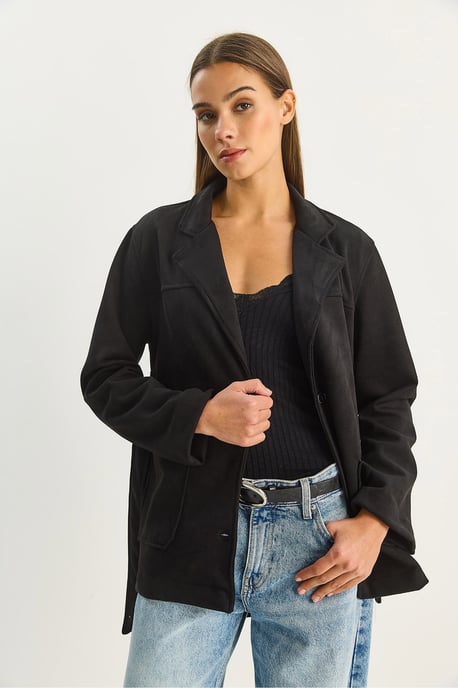Faux Suede Knopf-Jacke - Image 3