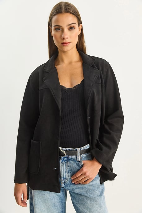Faux Suede Knopf-Jacke - Image 4