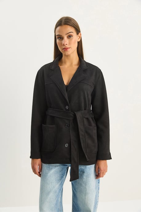 Faux Suede Knopf-Jacke - Image 5