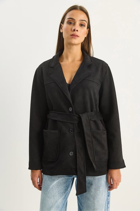 Faux Suede Knopf-Jacke - Image 6