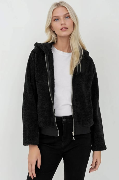 Strukturierte Fleecejacke mit durchgehendem Reißverschluss und Kapuze - Image 1