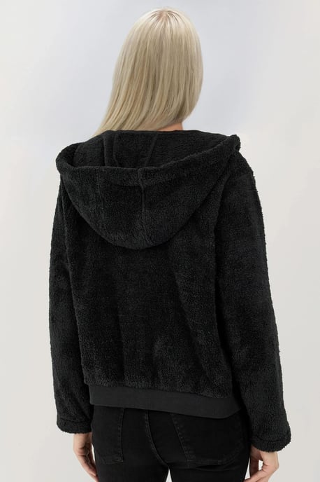Strukturierte Fleecejacke mit durchgehendem Reißverschluss und Kapuze - Image 2