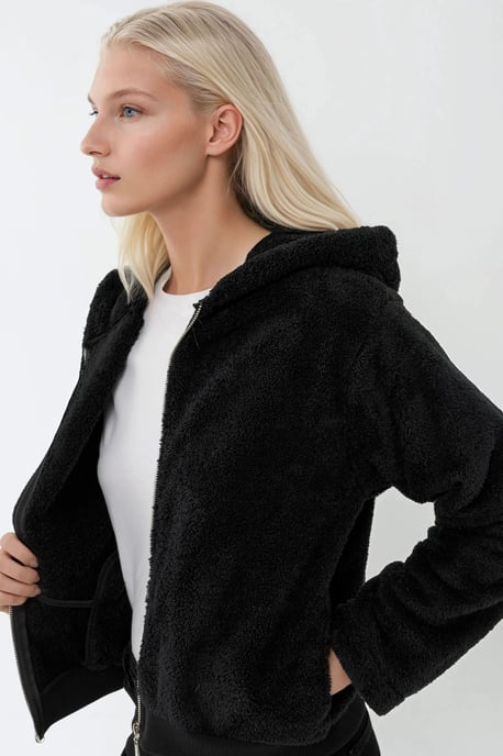 Strukturierte Fleecejacke mit durchgehendem Reißverschluss und Kapuze - Image 3