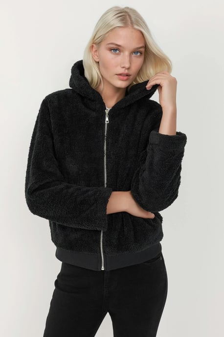 Strukturierte Fleecejacke mit durchgehendem Reißverschluss und Kapuze - Image 4