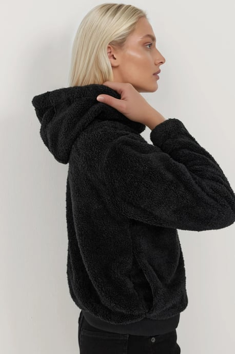 Strukturierte Fleecejacke mit durchgehendem Reißverschluss und Kapuze - Image 5