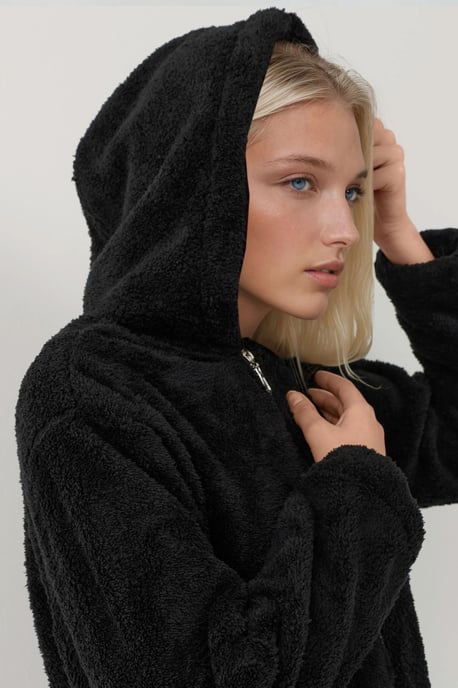 Strukturierte Fleecejacke mit durchgehendem Reißverschluss und Kapuze - Image 6