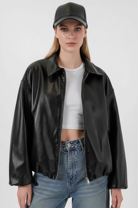 Übergroße Kunstleder-Zipperjacke - Image 2
